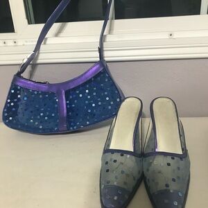 Blue Sequin Shoulder Bag & Matching Mules Set